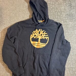 Timberland Black Pullover Hoodie with Gold Tree Logo Size Large
